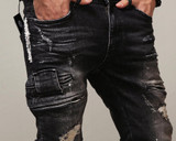 Street Jeans Men Slim Fit  Hiphop Jeans Mens Straight Street Jean Men Black Patch Homme Cool Men Stretch Jeans