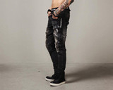 Street Jeans Men Slim Fit  Hiphop Jeans Mens Straight Street Jean Men Black Patch Homme Cool Men Stretch Jeans