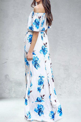 Chicnico Fashion Off Shoulder Short Sleeve Floral Slit Maxi Dress Chicnico Fashion Off Shoulder Short Sleeve Floral Slit Maxi Dress