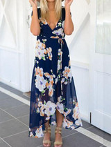 Chicnico Fashion Deep V Plunge Floral Print Dress