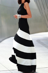 Chicnico Fashion Black White Striped Tank Maxi DressChicnico Fashion Black White Striped Tank Maxi Dress