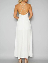 Chicnico Embroidery Halter Open Back Maxi Dress