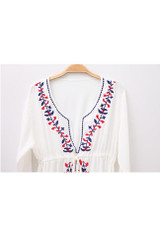 Chicnico Duplicate Embroidery White Beach Dress Cover Up