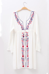 Chicnico Duplicate Embroidery White Beach Dress Cover Up