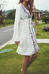 Chicnico Duplicate Embroidery White Beach Dress Cover Up