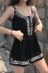 Chicnico Duplicate Embroidery Mini Jumpsuit