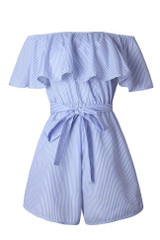 Chicnico Cute Striped Off Shoulder Short Jumpsuit