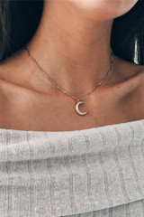 Chicnico Cute Rhinestone Moon Necklace