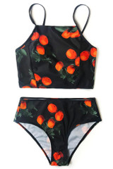Chicnico Cute Orange Printed Tank High Waist Bikini Set