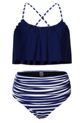 Chicnico Color Block Tank High Waist Bikini Set