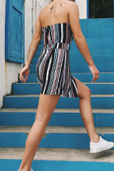 Chicnico Casual Striped Off Shoulder Short Jumpsuit