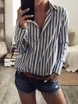 Chicnico Casual Striped Long Sleeve Loose Blouse