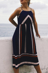 Chicnico Casual Striped Braced Midi Dress