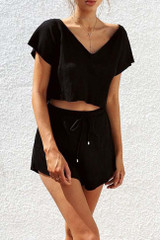 Chicnico Casual Solid Color Tee And Short Set