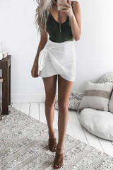 Chicnico Casual Solid Color Wrap Mini Skirt