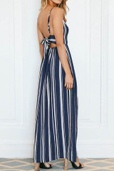 Chicnico Casual Striped Maxi Braced Dress