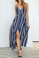 Chicnico Casual Striped Maxi Braced Dress