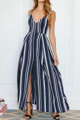 Chicnico Casual Striped Maxi Braced Dress