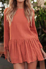 Chicnico Casual Solid Color Long Sleeve Mini Dress