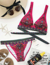 Chicnico Bikini Purple Floral Print Bohemian Style Swimsuit