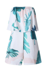 Chicnico Casual Leaf Printed Flounce Off Shoulder Short Jumpsuit