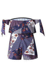 Chicnico Casual Floral Printed Off Shoulder Short Jumpsuit