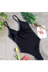 Chicnico Casual Bow Tie Front Solid Color Bikini Set
