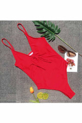 Chicnico Casual Bow Tie Front Solid Color Bikini Set