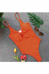 Chicnico Casual Bow Tie Front Solid Color Bikini Set