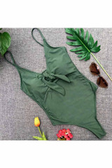Chicnico Casual Bow Tie Front Solid Color Bikini Set