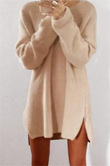 Chicnico Casual  Zipper Solid Color Long Sleeve Sweater Dress