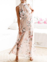 Chicnico Bohemian Chiffon Floral Printed Sleeveless Maxi Dress