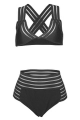 Chicnico Black Striped High Waist Bikini Set