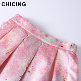 CHICING Women Pink Dandelion Gradient Floral Print High Waist Midi Skirt 2017 Spring Summer Lady Circle Saia Femininas A1612029