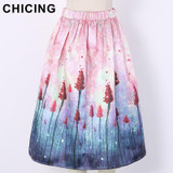 CHICING Women Pink Dandelion Gradient Floral Print High Waist Midi Skirt 2017 Spring Summer Lady Circle Saia Femininas A1612029