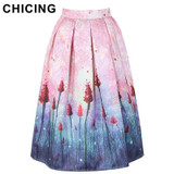 CHICING Women Pink Dandelion Gradient Floral Print High Waist Midi Skirt 2017 Spring Summer Lady Circle Saia Femininas A1612029