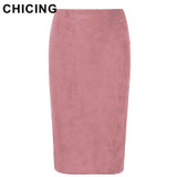CHICING High Street 2017 Women Suede Multi Color Pencil Midi Skirt Female Autumn Winter Basic Tube Bodycon Skirts Saia A1609022