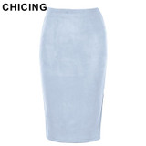 CHICING High Street 2017 Women Suede Multi Color Pencil Midi Skirt Female Autumn Winter Basic Tube Bodycon Skirts Saia A1609022
