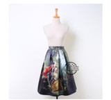 CHICING 50s Princess Royal Vintage Retro Fantasy Oil Painting Floral Print High Waist Midi Skirt Circle Saia Femininas A1509028