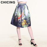 CHICING 50s Princess Royal Vintage Retro Fantasy Oil Painting Floral Print High Waist Midi Skirt Circle Saia Femininas A1509028