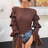 CHICEVER Vintage Knitting Striped Female Sweater For Women Top Irregular Flare Sleeve Pullovers Autumn Sweaters Jumper 2017 New