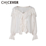 CHICEVER Summer Sexy V-neck Female T shirt For Women Tops 2017 Chiffon Ruffles Slim Women's T shirts Clothes Fashion Korean