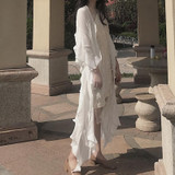 CHICEVER Summer Irregular Pleated White Long Cardigan Women Basic Coat Female 2017 Chiffon Loose Vacation Coats Women's Clothing