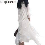 CHICEVER Summer Irregular Pleated White Long Cardigan Women Basic Coat Female 2017 Chiffon Loose Vacation Coats Women's Clothing