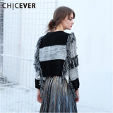 CHICEVER Patchwork Women's Winter Sweaters Tassel Knitting Pullover Female Batwing Long Sleeve Jumper Top Casual Big Size Autumn