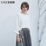 CHICEVER Off Shoulder Sexy Sweaters for Women Slash Neck Knitting Pullover Female Tops Batwing Flare Sleeve Casual Jumper Autumn