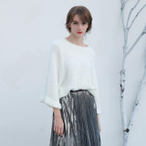CHICEVER Off Shoulder Sexy Sweaters for Women Slash Neck Knitting Pullover Female Tops Batwing Flare Sleeve Casual Jumper Autumn