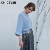 CHICEVER Off Shoulder Sexy Sweaters for Women Slash Neck Knitting Pullover Female Tops Batwing Flare Sleeve Casual Jumper Autumn