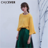 CHICEVER Off Shoulder Sexy Sweaters for Women Slash Neck Knitting Pullover Female Tops Batwing Flare Sleeve Casual Jumper Autumn