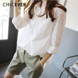 CHICEVER 2018 Spring Summer Women's Shirts Blouses Top Patchwork Hem Long Sleeve Lace Irregular Plus Size Women Shirt Clothes